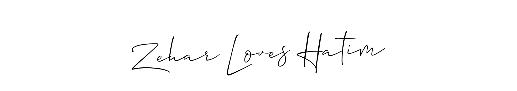 How to make Zehar Loves Hatim name signature. Use Allison_Script style for creating short signs online. This is the latest handwritten sign. Zehar Loves Hatim signature style 2 images and pictures png