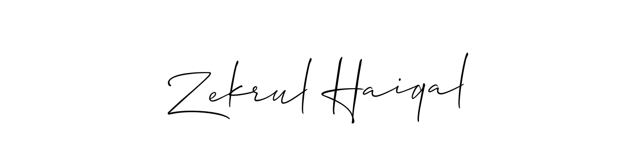 Allison_Script is a professional signature style that is perfect for those who want to add a touch of class to their signature. It is also a great choice for those who want to make their signature more unique. Get Zekrul Haiqal name to fancy signature for free. Zekrul Haiqal signature style 2 images and pictures png