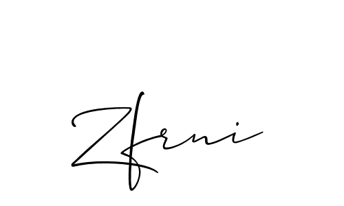 The best way (Allison_Script) to make a short signature is to pick only two or three words in your name. The name Zfrni include a total of six letters. For converting this name. Zfrni signature style 2 images and pictures png