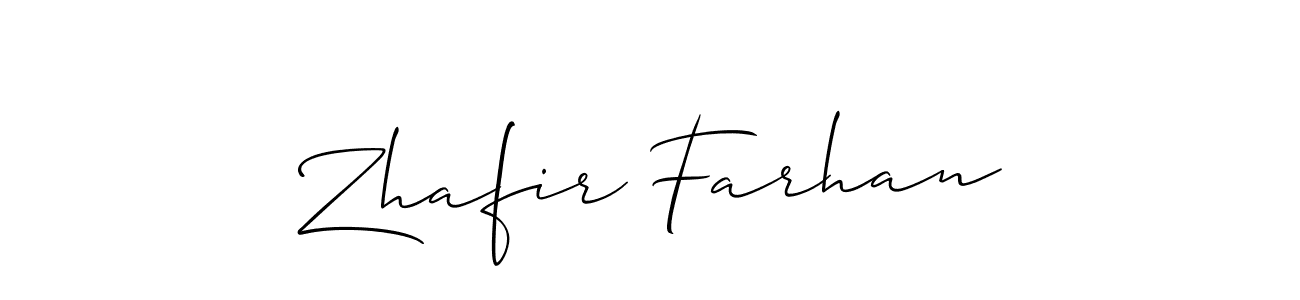 How to make Zhafir Farhan name signature. Use Allison_Script style for creating short signs online. This is the latest handwritten sign. Zhafir Farhan signature style 2 images and pictures png