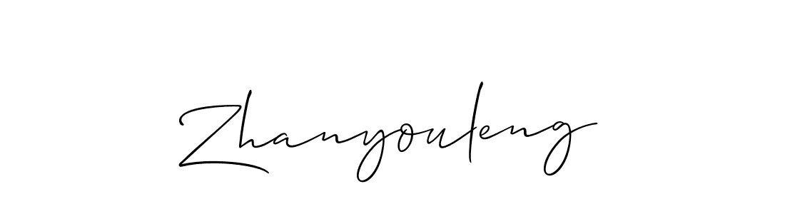 The best way (Allison_Script) to make a short signature is to pick only two or three words in your name. The name Zhanyouleng include a total of six letters. For converting this name. Zhanyouleng signature style 2 images and pictures png