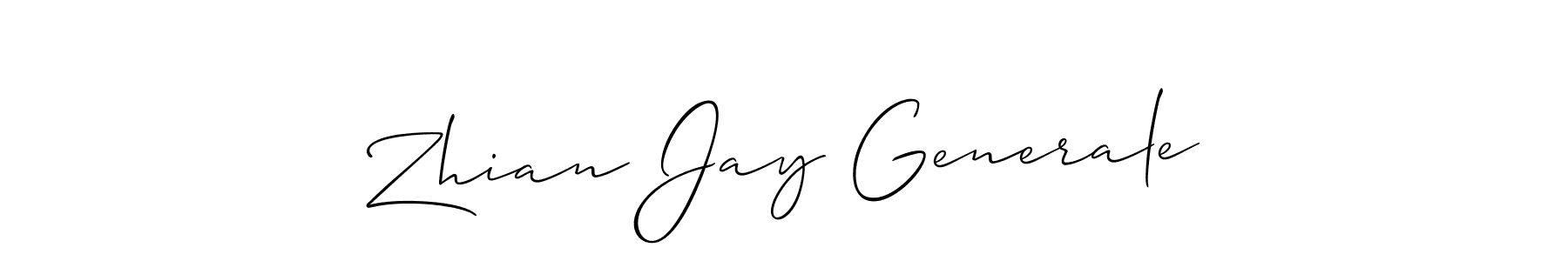 The best way (Allison_Script) to make a short signature is to pick only two or three words in your name. The name Zhian Jay Generale include a total of six letters. For converting this name. Zhian Jay Generale signature style 2 images and pictures png