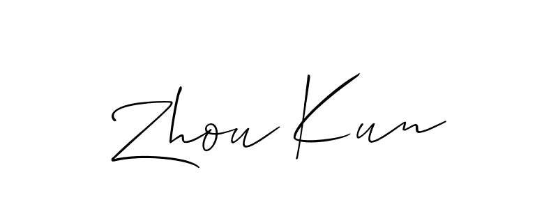 The best way (Allison_Script) to make a short signature is to pick only two or three words in your name. The name Zhou Kun include a total of six letters. For converting this name. Zhou Kun signature style 2 images and pictures png