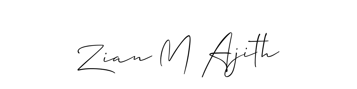 How to make Zian M Ajith name signature. Use Allison_Script style for creating short signs online. This is the latest handwritten sign. Zian M Ajith signature style 2 images and pictures png