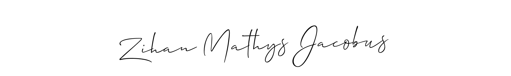 The best way (Allison_Script) to make a short signature is to pick only two or three words in your name. The name Zihan Mathys Jacobus include a total of six letters. For converting this name. Zihan Mathys Jacobus signature style 2 images and pictures png