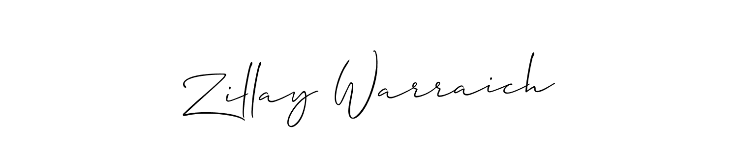 How to make Zillay Warraich name signature. Use Allison_Script style for creating short signs online. This is the latest handwritten sign. Zillay Warraich signature style 2 images and pictures png