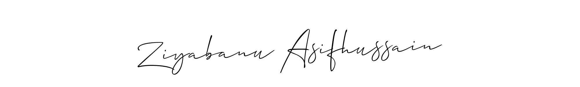Make a beautiful signature design for name Ziyabanu Asifhussain. With this signature (Allison_Script) style, you can create a handwritten signature for free. Ziyabanu Asifhussain signature style 2 images and pictures png