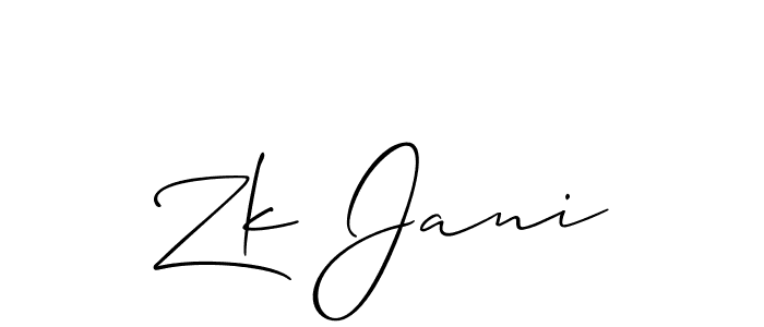 The best way (Allison_Script) to make a short signature is to pick only two or three words in your name. The name Zk Jani include a total of six letters. For converting this name. Zk Jani signature style 2 images and pictures png