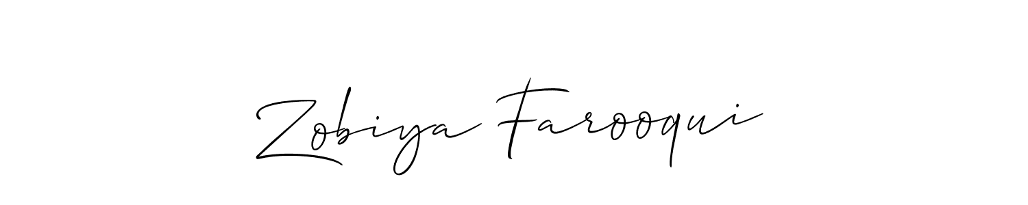 Use a signature maker to create a handwritten signature online. With this signature software, you can design (Allison_Script) your own signature for name Zobiya Farooqui. Zobiya Farooqui signature style 2 images and pictures png