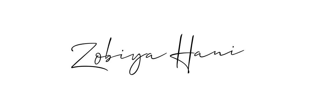 The best way (Allison_Script) to make a short signature is to pick only two or three words in your name. The name Zobiya Hani include a total of six letters. For converting this name. Zobiya Hani signature style 2 images and pictures png