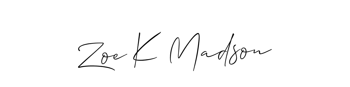 Also You can easily find your signature by using the search form. We will create Zoe K Madson name handwritten signature images for you free of cost using Allison_Script sign style. Zoe K Madson signature style 2 images and pictures png