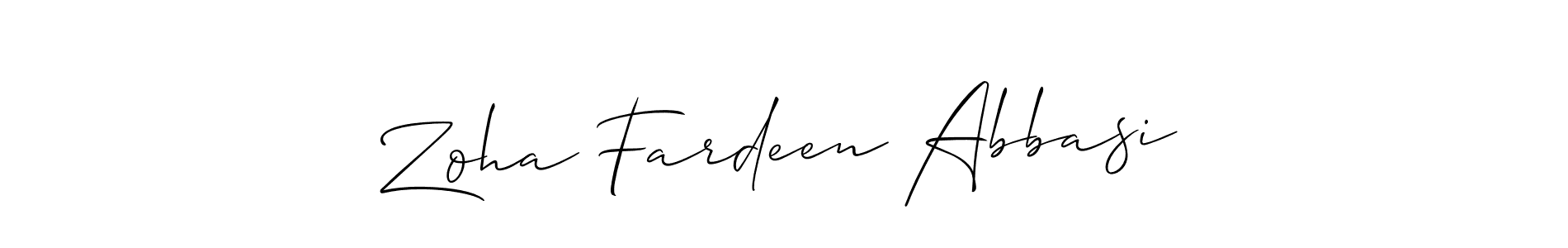 Use a signature maker to create a handwritten signature online. With this signature software, you can design (Allison_Script) your own signature for name Zoha Fardeen Abbasi. Zoha Fardeen Abbasi signature style 2 images and pictures png