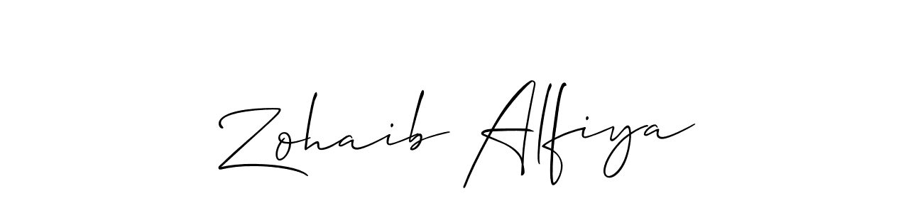 You should practise on your own different ways (Allison_Script) to write your name (Zohaib Alfiya) in signature. don't let someone else do it for you. Zohaib Alfiya signature style 2 images and pictures png