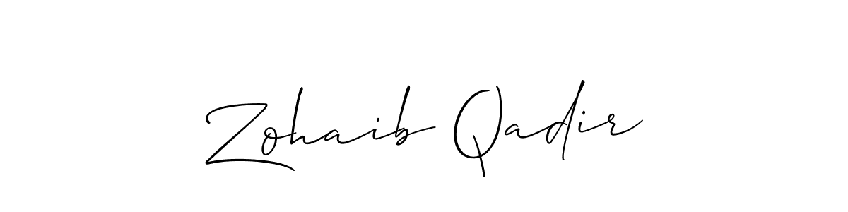 The best way (Allison_Script) to make a short signature is to pick only two or three words in your name. The name Zohaib Qadir include a total of six letters. For converting this name. Zohaib Qadir signature style 2 images and pictures png