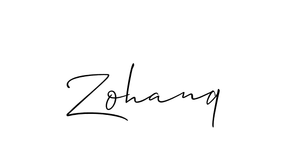 The best way (Allison_Script) to make a short signature is to pick only two or three words in your name. The name Zohanq include a total of six letters. For converting this name. Zohanq signature style 2 images and pictures png