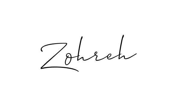 Create a beautiful signature design for name Zohreh. With this signature (Allison_Script) fonts, you can make a handwritten signature for free. Zohreh signature style 2 images and pictures png