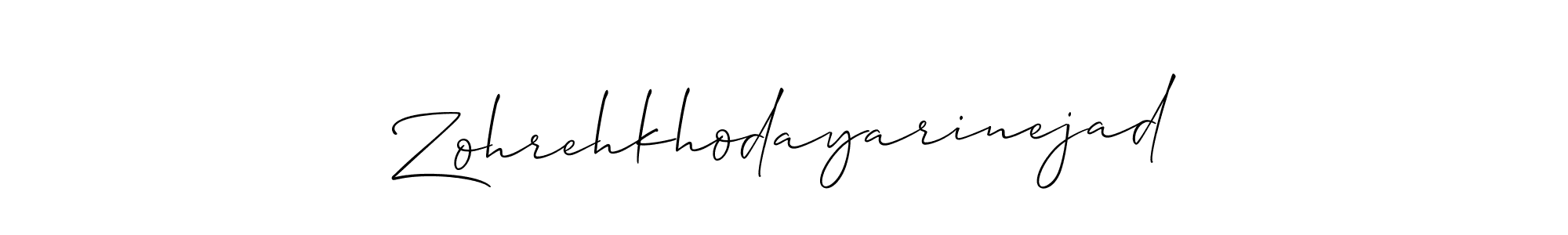 This is the best signature style for the Zohrehkhodayarinejad name. Also you like these signature font (Allison_Script). Mix name signature. Zohrehkhodayarinejad signature style 2 images and pictures png