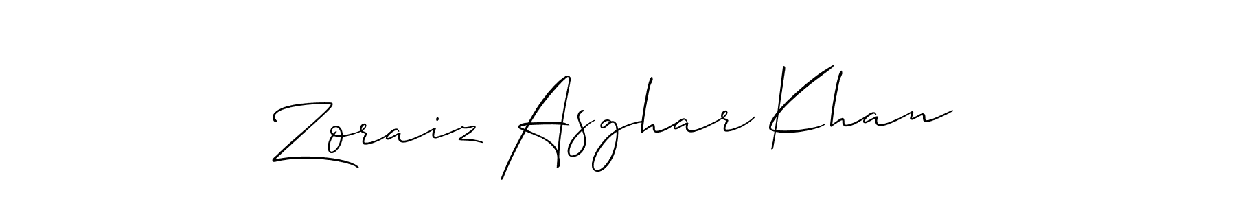 Use a signature maker to create a handwritten signature online. With this signature software, you can design (Allison_Script) your own signature for name Zoraiz Asghar Khan. Zoraiz Asghar Khan signature style 2 images and pictures png