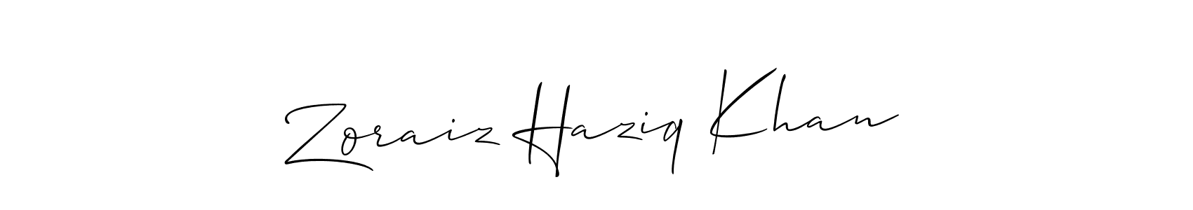 Also we have Zoraiz Haziq Khan name is the best signature style. Create professional handwritten signature collection using Allison_Script autograph style. Zoraiz Haziq Khan signature style 2 images and pictures png