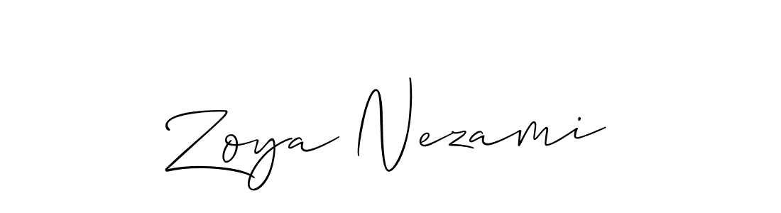 The best way (Allison_Script) to make a short signature is to pick only two or three words in your name. The name Zoya Nezami include a total of six letters. For converting this name. Zoya Nezami signature style 2 images and pictures png