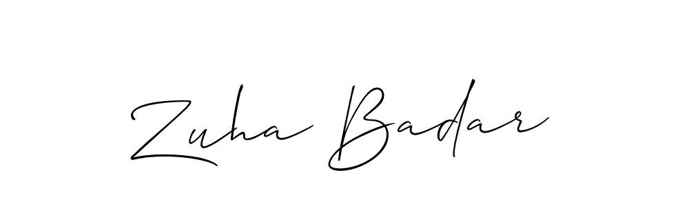The best way (Allison_Script) to make a short signature is to pick only two or three words in your name. The name Zuha Badar include a total of six letters. For converting this name. Zuha Badar signature style 2 images and pictures png