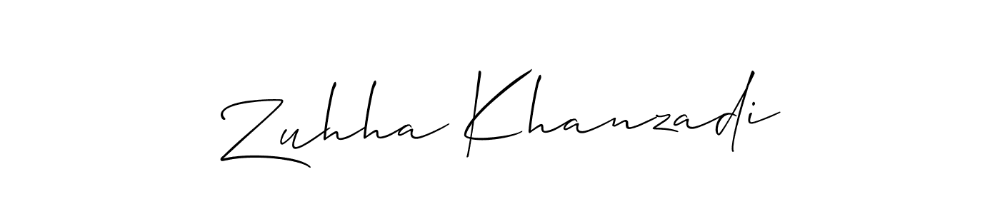 The best way (Allison_Script) to make a short signature is to pick only two or three words in your name. The name Zuhha Khanzadi include a total of six letters. For converting this name. Zuhha Khanzadi signature style 2 images and pictures png