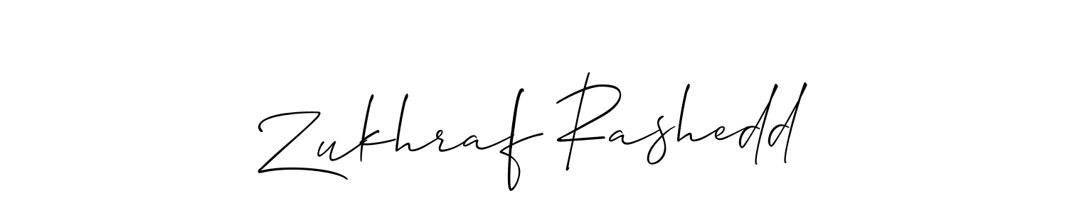 The best way (Allison_Script) to make a short signature is to pick only two or three words in your name. The name Zukhraf Rashedd include a total of six letters. For converting this name. Zukhraf Rashedd signature style 2 images and pictures png