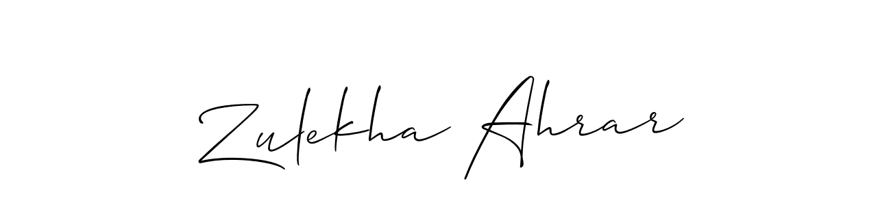 Make a beautiful signature design for name Zulekha Ahrar. With this signature (Allison_Script) style, you can create a handwritten signature for free. Zulekha Ahrar signature style 2 images and pictures png