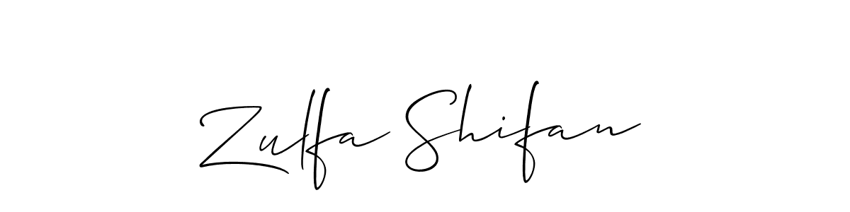 Also You can easily find your signature by using the search form. We will create Zulfa Shifan name handwritten signature images for you free of cost using Allison_Script sign style. Zulfa Shifan signature style 2 images and pictures png