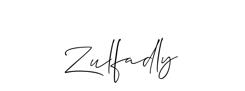Create a beautiful signature design for name Zulfadly. With this signature (Allison_Script) fonts, you can make a handwritten signature for free. Zulfadly signature style 2 images and pictures png