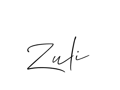 Use a signature maker to create a handwritten signature online. With this signature software, you can design (Allison_Script) your own signature for name Zuli. Zuli signature style 2 images and pictures png