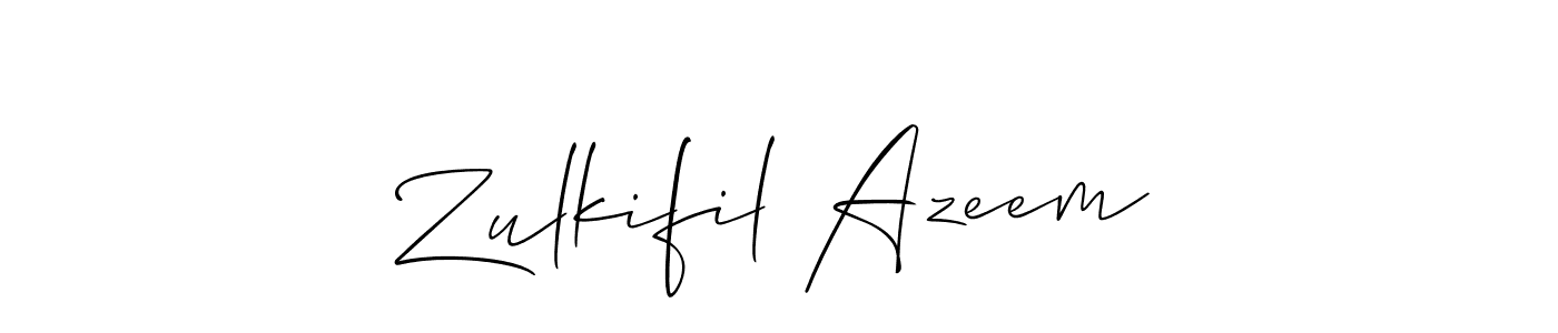The best way (Allison_Script) to make a short signature is to pick only two or three words in your name. The name Zulkifil Azeem include a total of six letters. For converting this name. Zulkifil Azeem signature style 2 images and pictures png