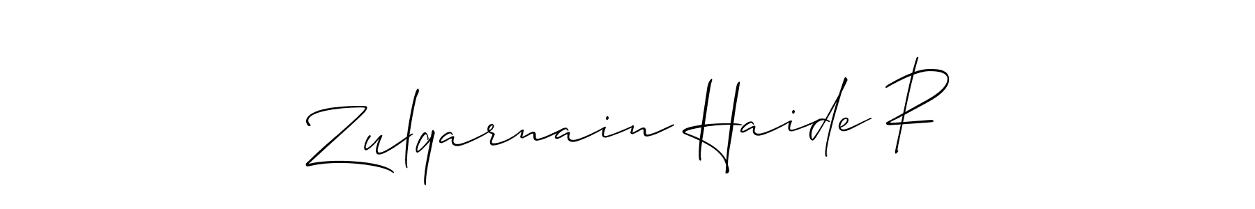 How to make Zulqarnain Haide R name signature. Use Allison_Script style for creating short signs online. This is the latest handwritten sign. Zulqarnain Haide R signature style 2 images and pictures png