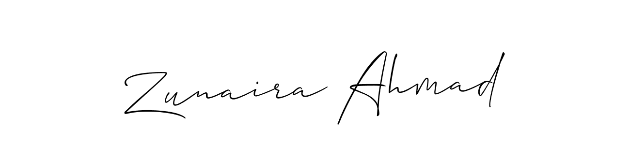 Make a short Zunaira Ahmad signature style. Manage your documents anywhere anytime using Allison_Script. Create and add eSignatures, submit forms, share and send files easily. Zunaira Ahmad signature style 2 images and pictures png