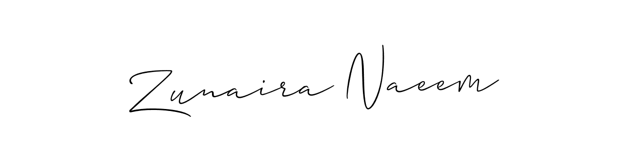This is the best signature style for the Zunaira Naeem name. Also you like these signature font (Allison_Script). Mix name signature. Zunaira Naeem signature style 2 images and pictures png