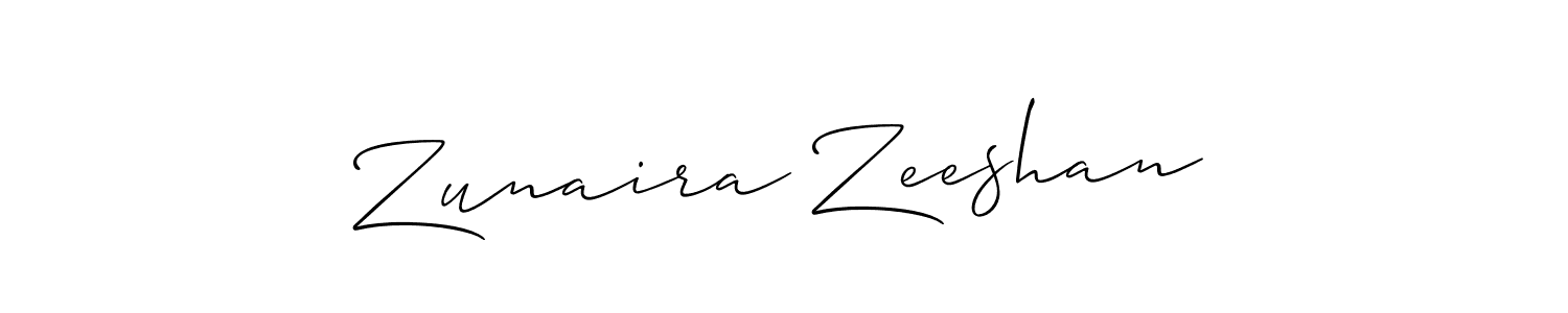 Use a signature maker to create a handwritten signature online. With this signature software, you can design (Allison_Script) your own signature for name Zunaira Zeeshan. Zunaira Zeeshan signature style 2 images and pictures png