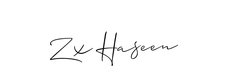 Make a beautiful signature design for name Zx Haseen. With this signature (Allison_Script) style, you can create a handwritten signature for free. Zx Haseen signature style 2 images and pictures png