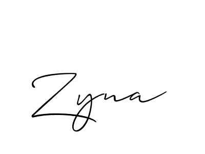 The best way (Allison_Script) to make a short signature is to pick only two or three words in your name. The name Zyna include a total of six letters. For converting this name. Zyna signature style 2 images and pictures png