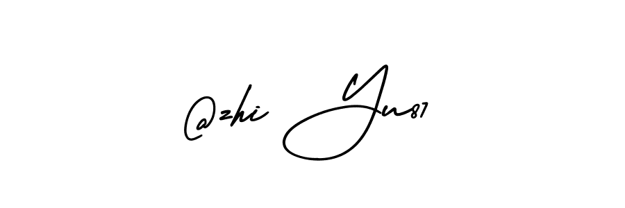 The best way (AmerikaSignatureDemo-Regular) to make a short signature is to pick only two or three words in your name. The name @zhi Yu87 include a total of six letters. For converting this name. @zhi Yu87 signature style 3 images and pictures png