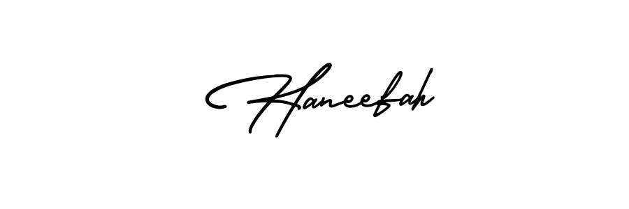 Use a signature maker to create a handwritten signature online. With this signature software, you can design (AmerikaSignatureDemo-Regular) your own signature for name  Haneefah.  Haneefah signature style 3 images and pictures png