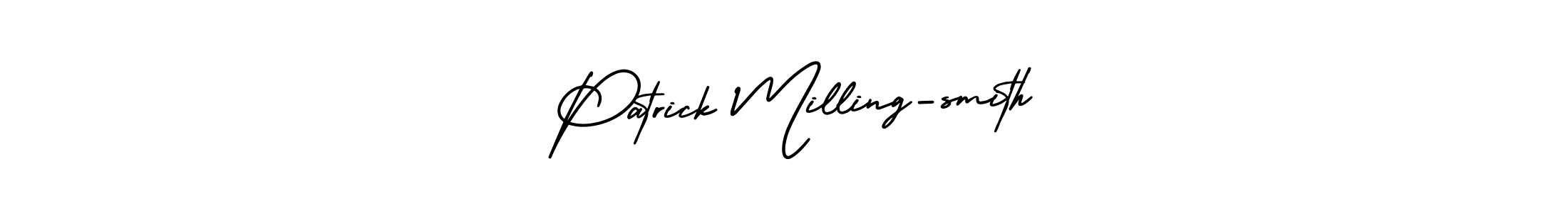 The best way (AmerikaSignatureDemo-Regular) to make a short signature is to pick only two or three words in your name. The name  Patrick Milling-smith include a total of six letters. For converting this name.  Patrick Milling-smith signature style 3 images and pictures png