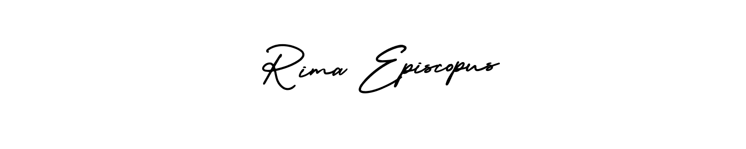 The best way (AmerikaSignatureDemo-Regular) to make a short signature is to pick only two or three words in your name. The name  Rima Episcopus include a total of six letters. For converting this name.  Rima Episcopus signature style 3 images and pictures png