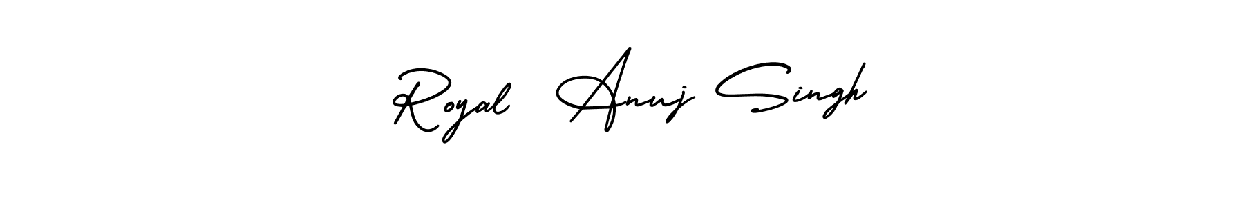 if you are searching for the best signature style for your name  Royal  Anuj Singh. so please give up your signature search. here we have designed multiple signature styles  using AmerikaSignatureDemo-Regular.  Royal  Anuj Singh signature style 3 images and pictures png
