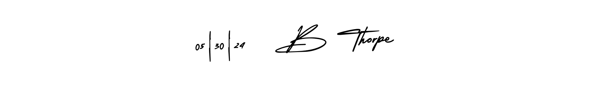 The best way (AmerikaSignatureDemo-Regular) to make a short signature is to pick only two or three words in your name. The name 05|30|24   B Thorpe include a total of six letters. For converting this name. 05|30|24   B Thorpe signature style 3 images and pictures png