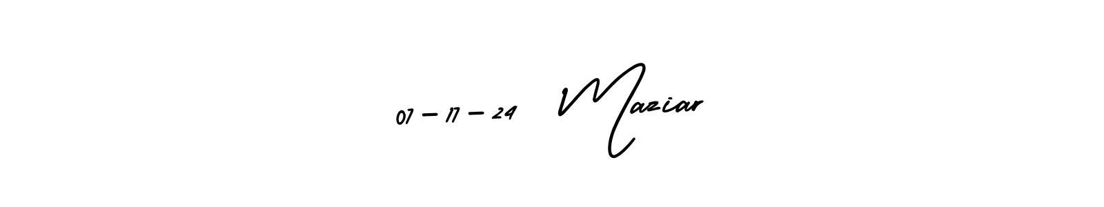 The best way (AmerikaSignatureDemo-Regular) to make a short signature is to pick only two or three words in your name. The name 07-17-24  Maziar include a total of six letters. For converting this name. 07-17-24  Maziar signature style 3 images and pictures png