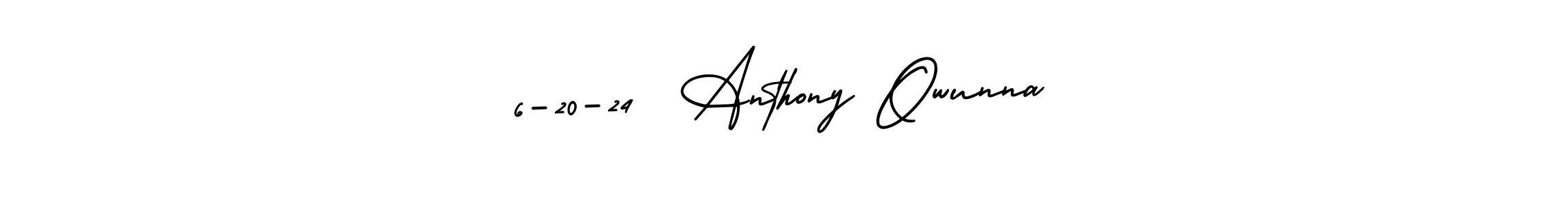 The best way (AmerikaSignatureDemo-Regular) to make a short signature is to pick only two or three words in your name. The name 6-20-24  Anthony Owunna include a total of six letters. For converting this name. 6-20-24  Anthony Owunna signature style 3 images and pictures png