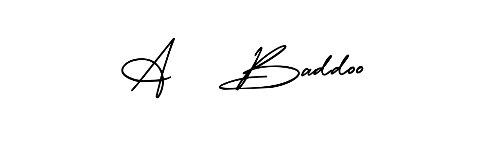 You should practise on your own different ways (AmerikaSignatureDemo-Regular) to write your name (A   Baddoo) in signature. don't let someone else do it for you. A   Baddoo signature style 3 images and pictures png