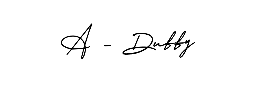 The best way (AmerikaSignatureDemo-Regular) to make a short signature is to pick only two or three words in your name. The name A - Duffy include a total of six letters. For converting this name. A - Duffy signature style 3 images and pictures png