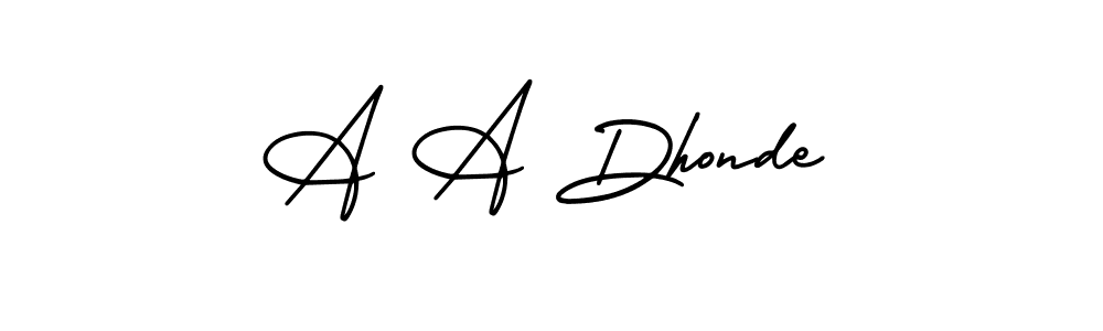 The best way (AmerikaSignatureDemo-Regular) to make a short signature is to pick only two or three words in your name. The name A A Dhonde include a total of six letters. For converting this name. A A Dhonde signature style 3 images and pictures png
