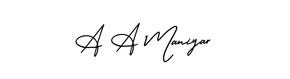 You should practise on your own different ways (AmerikaSignatureDemo-Regular) to write your name (A A Maniyar) in signature. don't let someone else do it for you. A A Maniyar signature style 3 images and pictures png